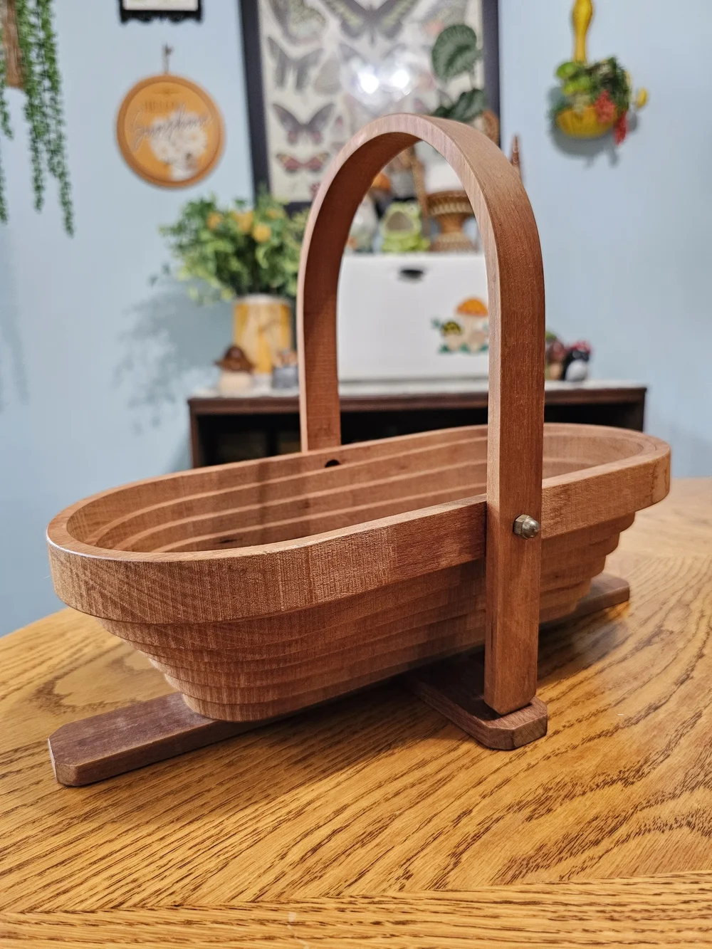 Vintage Collapsible Wooden Basket Bowl Trivet MCM Boho Cottagecore
